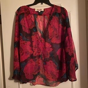 Sheer flowy big flower red rose cape jacket